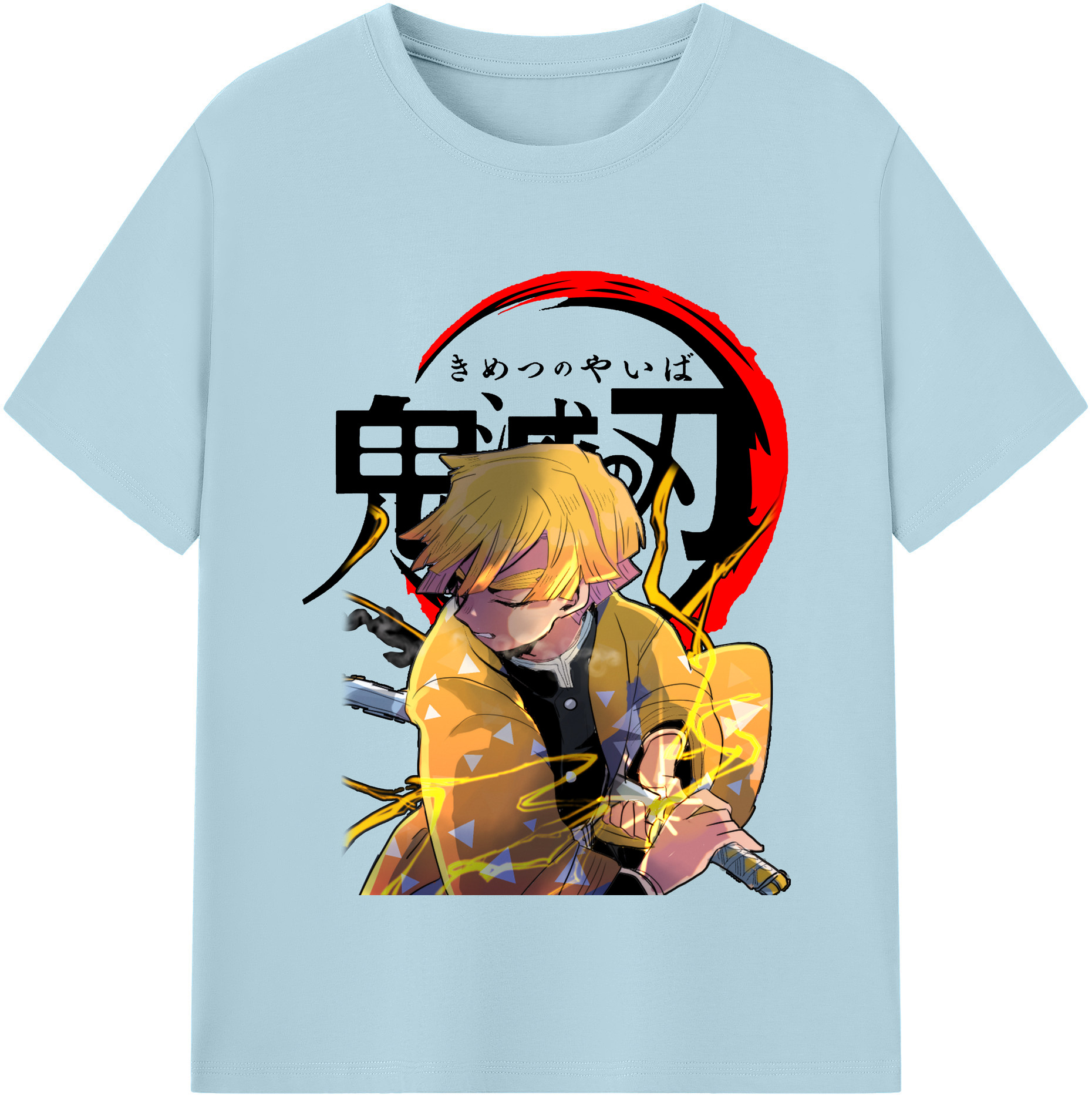 （画像用） 鬼滅の刃（きめつのやいば）我妻 善逸／あがつま ぜんいつ Agatsuma Zenitsu 綿100％半袖Tシャツ（フロントプリント）